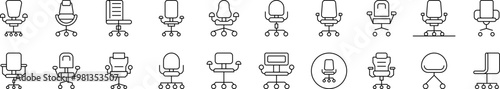Office Chair Thin Icons Collection. Editable Stroke. Suitable for Web Sites, Books, Cards, Apps