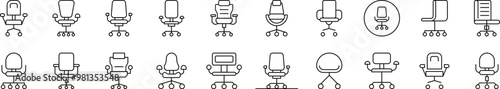 Office Chair Outline Simple Linear Image Collection. Editable Stroke. Suitable for Web Sites, Books, Cards, Apps