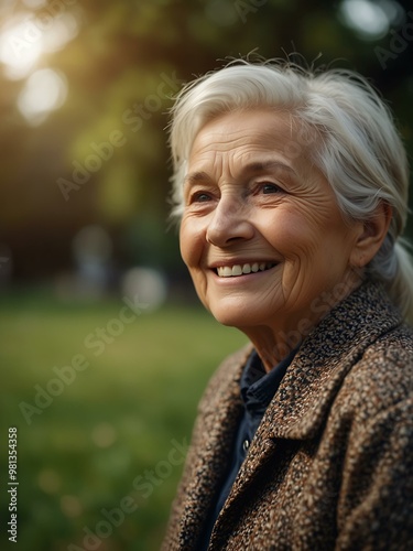 Elderly woman smiling upward, reflecting hope and wisdom on International Older Persons Day.