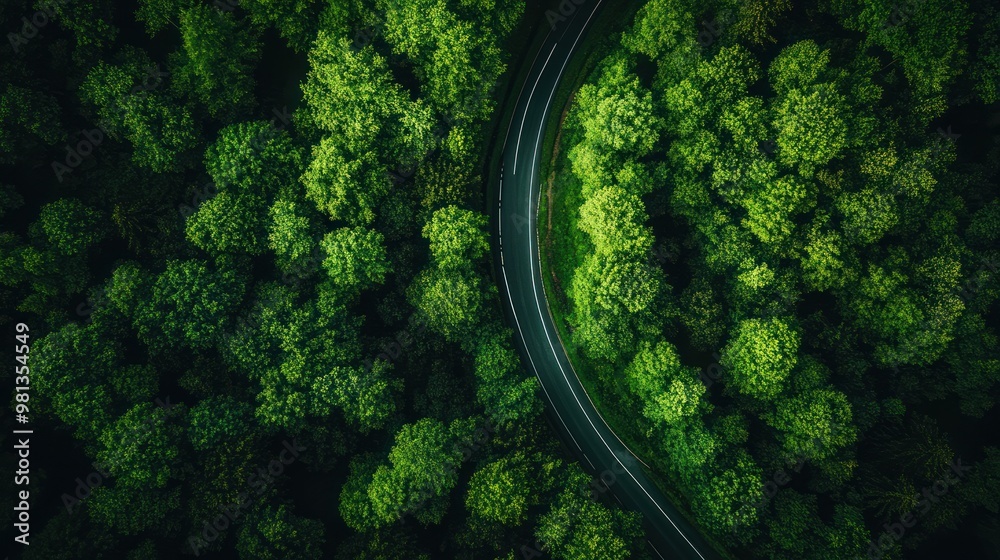 Aerial View of Winding Road through Lush Forest Aerial View of Winding Road through Lush Forest