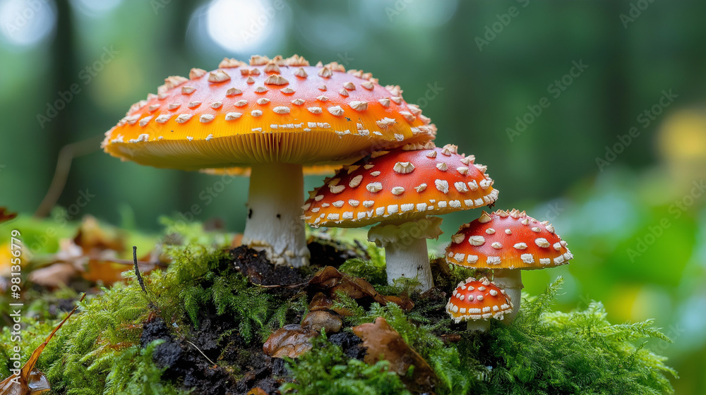 Fototapeta premium Close-up of colorful mushrooms growing