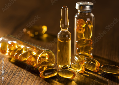 Abstract background with vitamin A B C D E K capsules photo