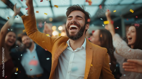 Joyful Celebration with Confetti and Happy People