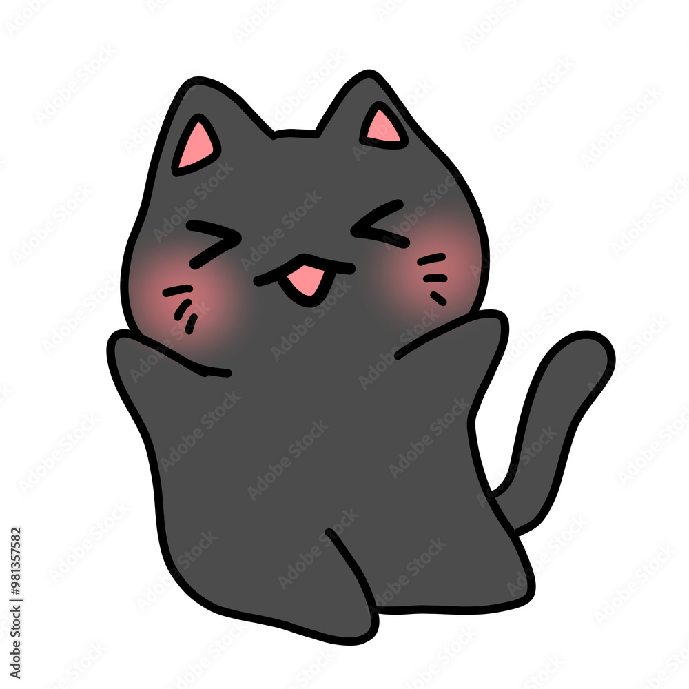 Obraz premium Cute Black Cat, Doodle, Illustration