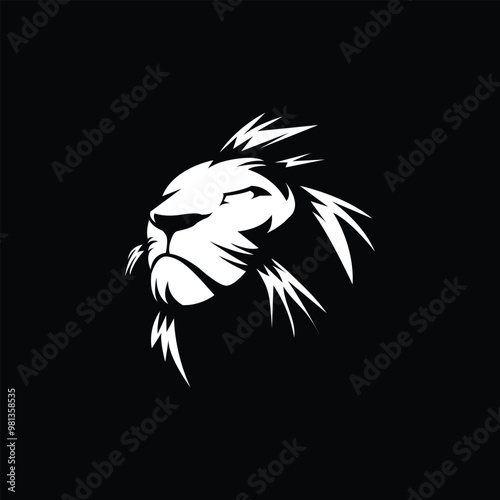 black and white lion head flat design