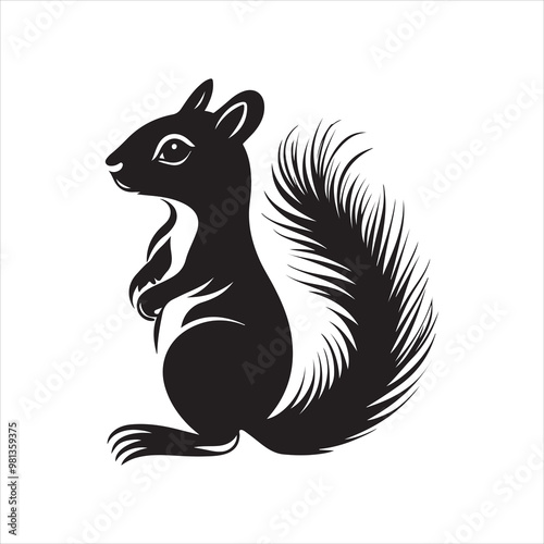 vector of black silhouette of squirrel
