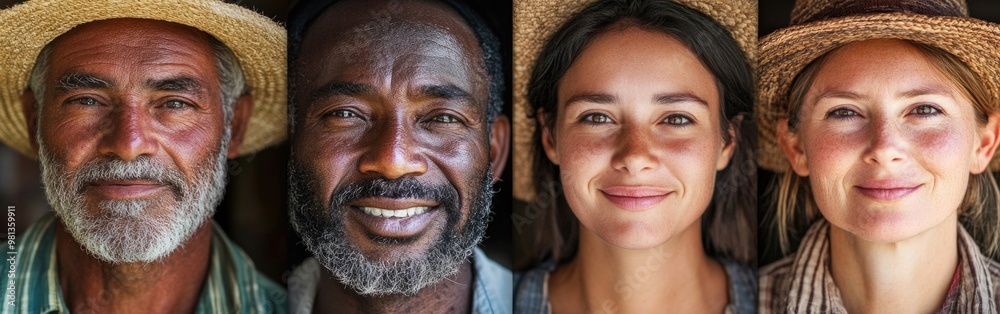 A diverse team of farmers works together in a bustling outdoor cowshed A diverse team of farmers works together in a bustling outdoor cowshed