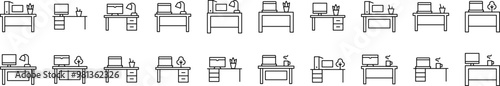 Computer on Table Simple Isolated Line Icons Collection. Editable Stroke. Suitable for Web Sites, Books, Cards, Apps