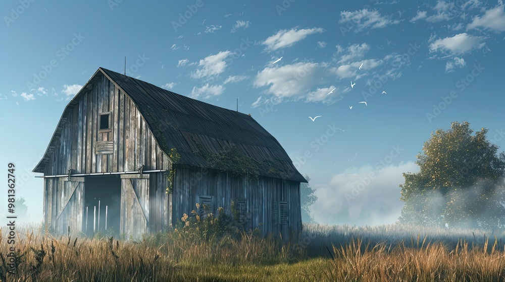 Symbolist barn in a mystical rural scene with dark colors and symbolic elements Symbolist barn in a mystical rural scene with dark colors and symbolic elements