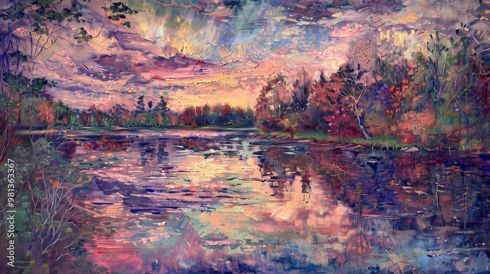 Textured Post-Impressionist river scene with bold brushstrokes and dynamic water Textured Post-Impressionist river scene with bold brushstrokes and dynamic water