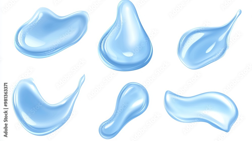 Blue cream smear set Realistic 3D textures of moisturizing gel or sunscreen featuring smooth drops and swatches for skincare product presentations Blue cream smear set Realistic 3D textures of moisturizing gel or sunscreen featuring smooth drops and swatches for skincare product presentations