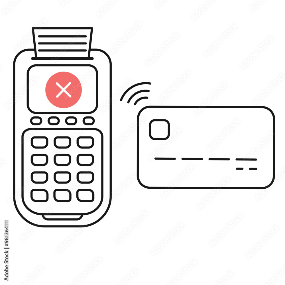 POS terminal payment. Rejected payment with credit or debit card. Printed receipt of unsuccessful transaction or operation POS terminal payment. Rejected payment with credit or debit card. Printed receipt of unsuccessful transaction or operation