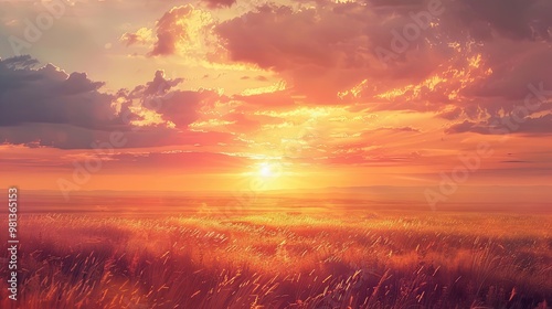 Soft atmospheric sunset over plains with a romantic dreamy quality and lighting