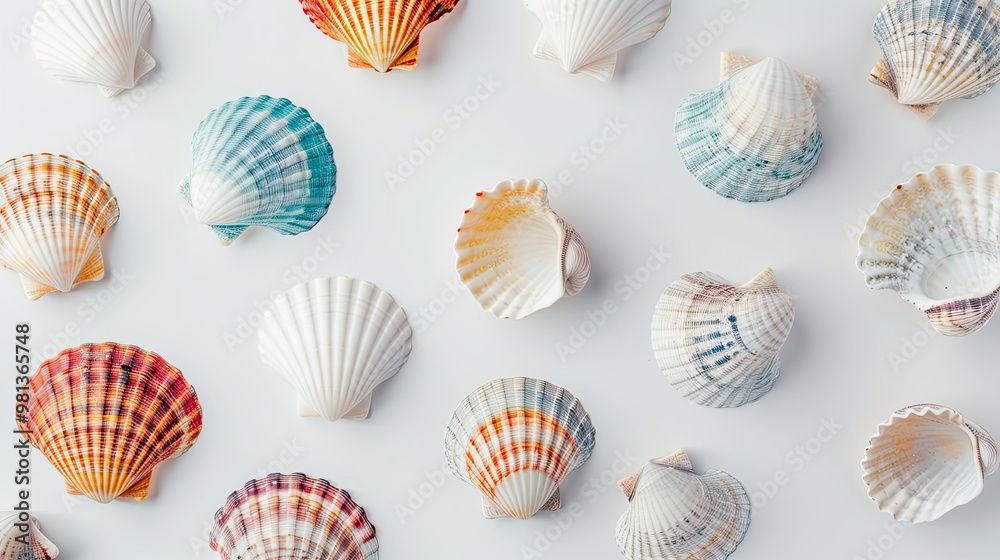 Seashells arranged minimally featuring clean lines and monochromatic simplicity Seashells arranged minimally featuring clean lines and monochromatic simplicity