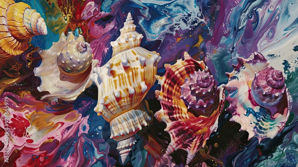 Fototapeta premium Emotionally charged seashells with bold exaggerated forms and vibrant colors