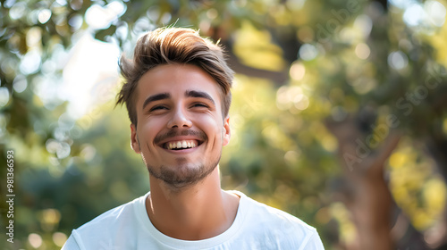 Happy successful young man with a pleased smile.