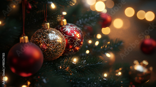 close up of well decorated Christmas tree