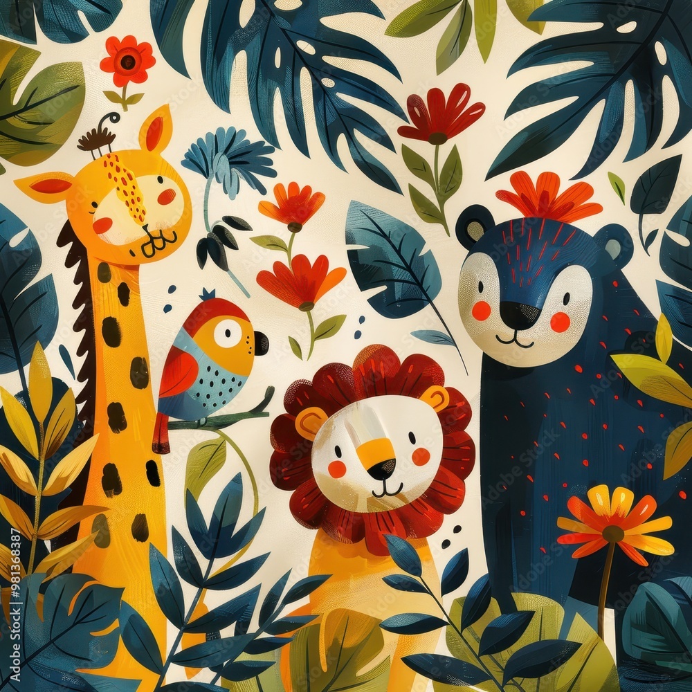 cute animal characters, children's room, animation, cartoon, fun, illustration, wallpaper, background cute animal characters, children's room, animation, cartoon, fun, illustration, wallpaper, background