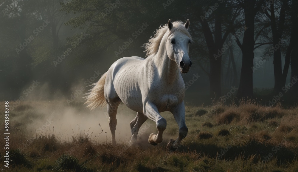 Fototapeta premium Majestic White Horse Running Wild
