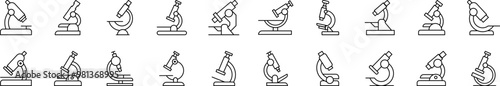 Microscope Set of Thin Icons. Editable Stroke. Suitable for Web Sites, Books, Cards, Apps