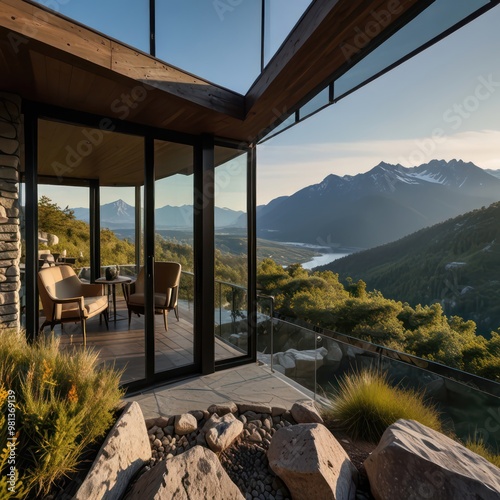 A modern glasswalled cabin photo