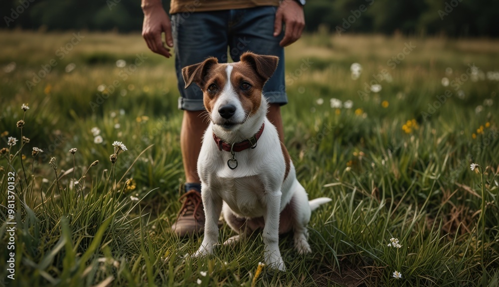 Playful Dog in Vibrant Field Playful Dog in Vibrant Field