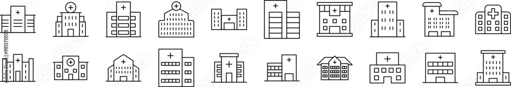 Hospital Bundle of Thin Icons. Editable Stroke. Suitable for Web Sites, Books, Cards, Apps Hospital Bundle of Thin Icons. Editable Stroke. Suitable for Web Sites, Books, Cards, Apps