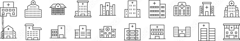Hospital Pack of Thin Icons. Editable Stroke. Suitable for Web Sites, Books, Cards, Apps Hospital Pack of Thin Icons. Editable Stroke. Suitable for Web Sites, Books, Cards, Apps