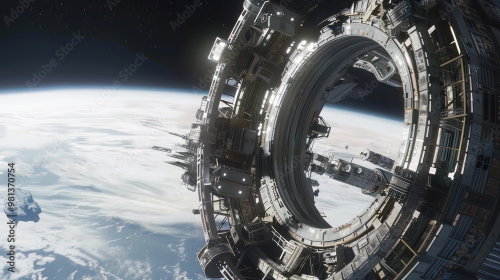 Futuristic Space Station Orbiting Earth Futuristic Space Station Orbiting Earth
