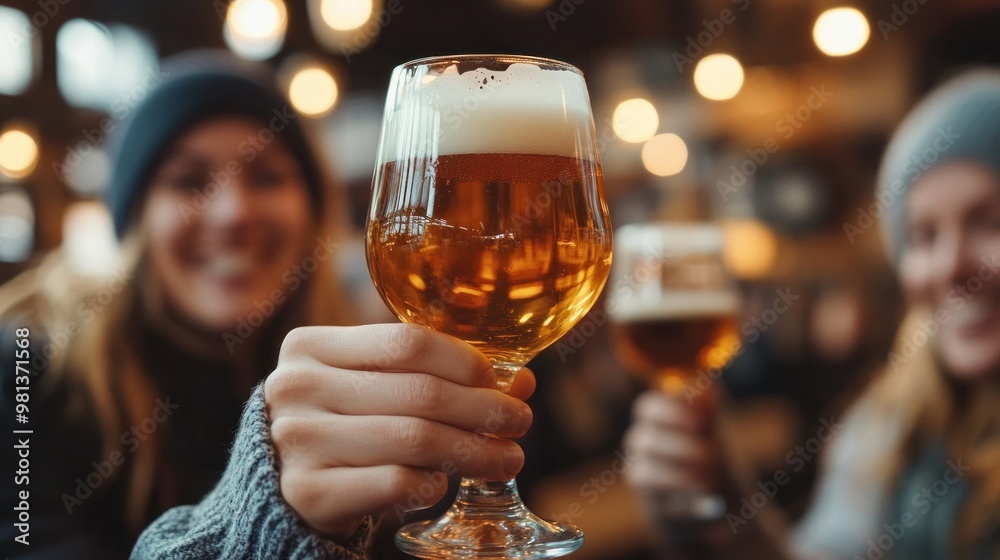 Cheers of Friendship - Playful Toast with Beer in Casual Pub Setting Cheers of Friendship - Playful Toast with Beer in Casual Pub Setting