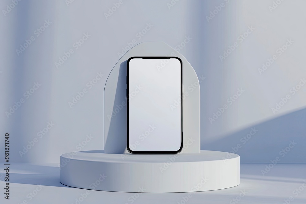 Mobile phone with a blank screen on podium. Mockup template of modern smartphone. 3d rendering.generative ai