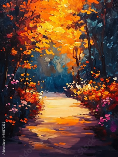Vibrant Autumn Pathway Through Colorful Trees