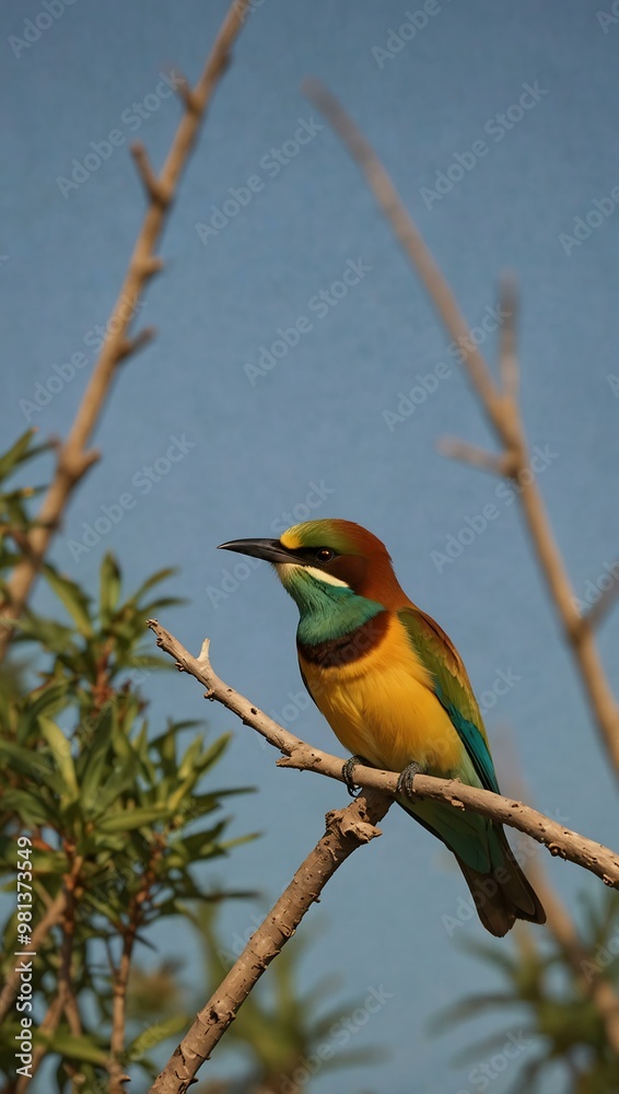 European bee-eater perched on a tree, Bahrain. European bee-eater perched on a tree, Bahrain.