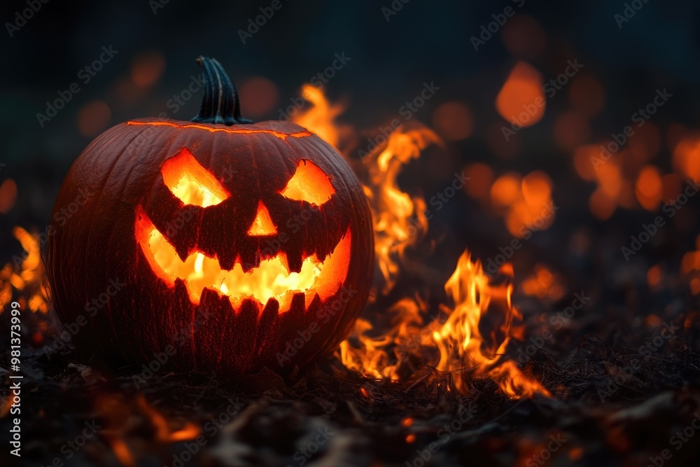 Haunted Jack-o'-Lanterns Illuminating Night Haunted Jack-o'-Lanterns Illuminating Night