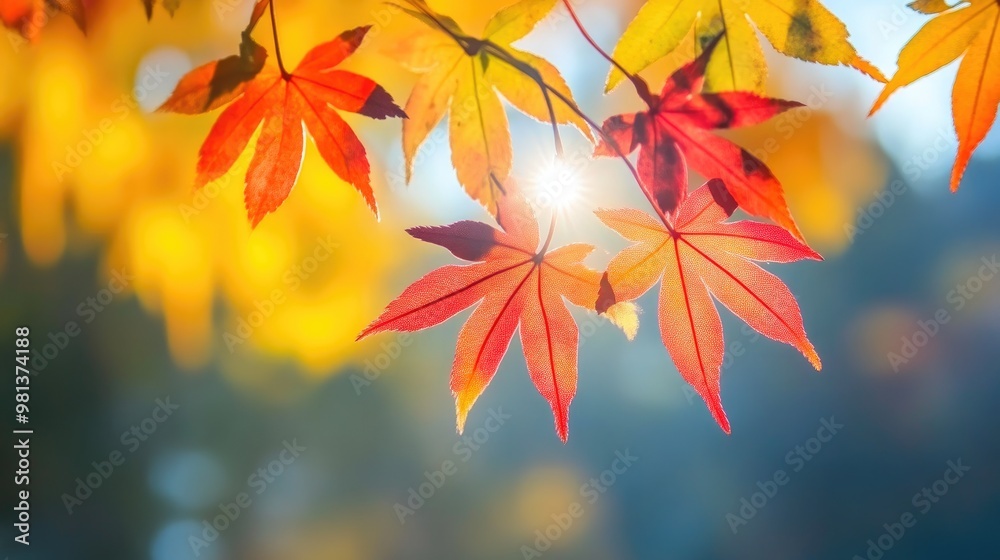 Detailed Fall Maple Leaves Illuminated by Sunlight Detailed Fall Maple Leaves Illuminated by Sunlight