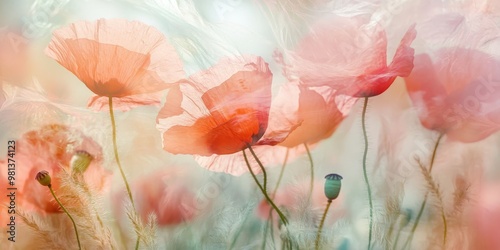 This stunning watercolor illustration showcasing abstract poppies in soft pastel hues is an ideal enhancement to spring decor and serves as an excellent option for any natureinspired design theme