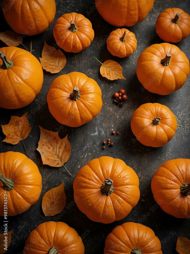Fall background with orange pumpkins and autumn leaves. Fall background with orange pumpkins and autumn leaves.