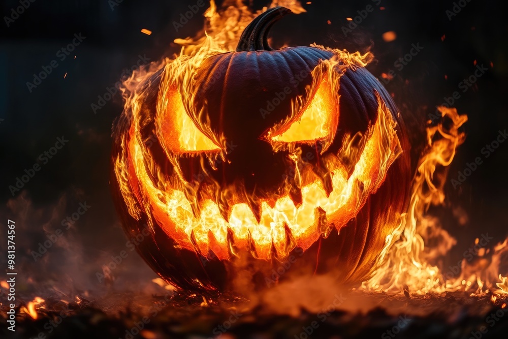 Ghostly Pumpkin Faces with Fiery Eyes Ghostly Pumpkin Faces with Fiery Eyes