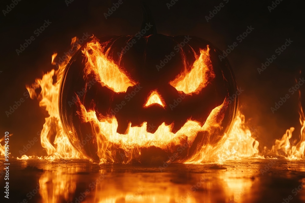 Fototapeta premium Hauntingly Illuminated Pumpkin Carvings at Night