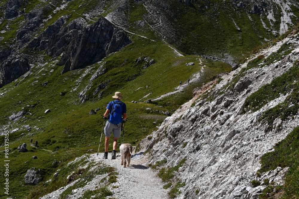 Mann und sein Lagotto Romagnolo Hund wandern im Stubaital