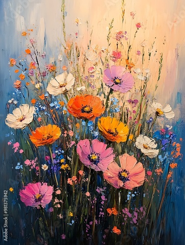 Vibrant Floral Bouquet in Abstract Style