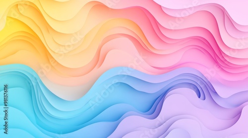 Abstract Background With 3D Paper Cut Out Effect In Vibrant Pastel Colors, Gradient Wavy Shapes