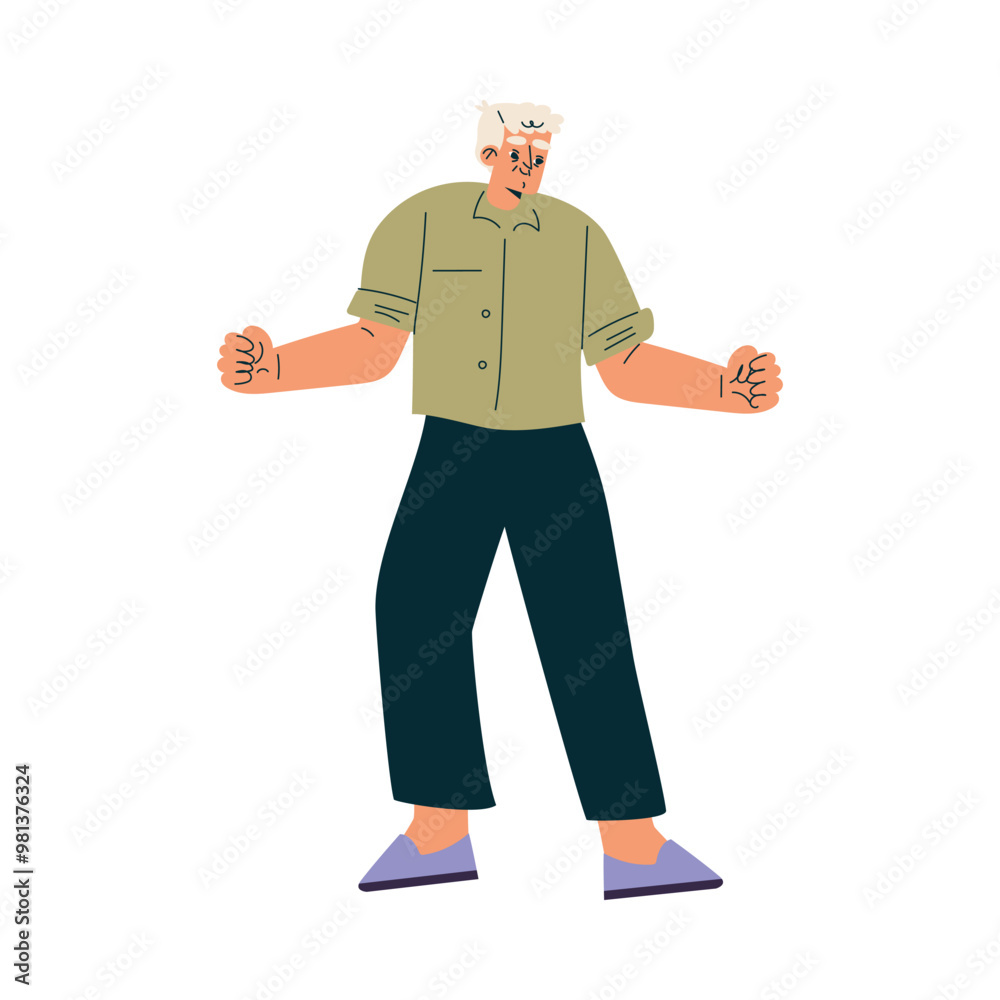 Obraz premium Senior Man Character Dancing Moving His Body Vector Illustration