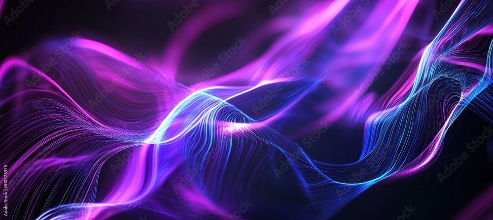 Obraz premium Abstract Futuristic Network Background with Glowing Purple and Blue Lines on Dark Backdrop