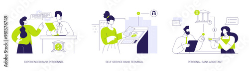 Brick and mortar bank abstract concept vector illustrations.