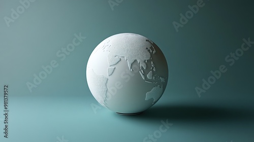 A white globe with continents embossed on it sits on a teal background, casting a shadow.