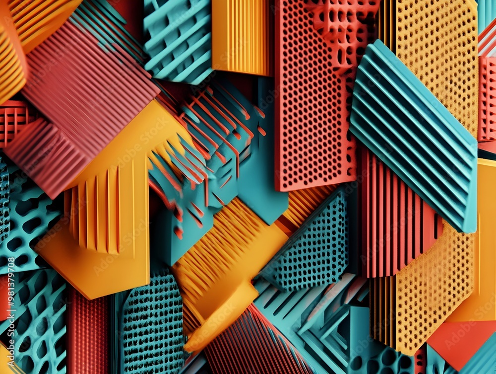 Vibrant Abstract Geometric Patterns in 3D Rendered Vibrant Abstract Geometric Patterns in 3D Rendered