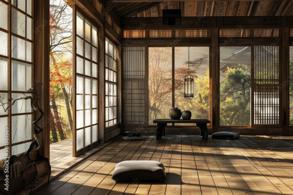 Naklejka premium Zen Zones, Harmonious Homes of Peace --ar 3:2 --stylize 0 Job ID: 01298cd0-b96e-4a98-b189-ad350e9f9838