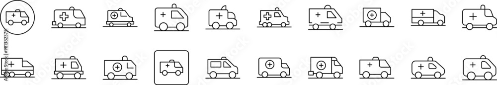 Ambulance Outline Simple Linear Image Collection. Editable Stroke. Suitable for Web Sites, Books, Cards, Apps Ambulance Outline Simple Linear Image Collection. Editable Stroke. Suitable for Web Sites, Books, Cards, Apps