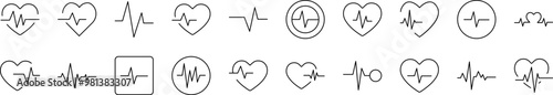 Pulse and Cardiogram Thin Icons Collection. Editable Stroke. Suitable for Web Sites, Books, Cards, Apps